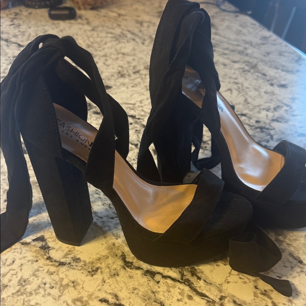 Fashion Nova Black Ribbon Tie Heels